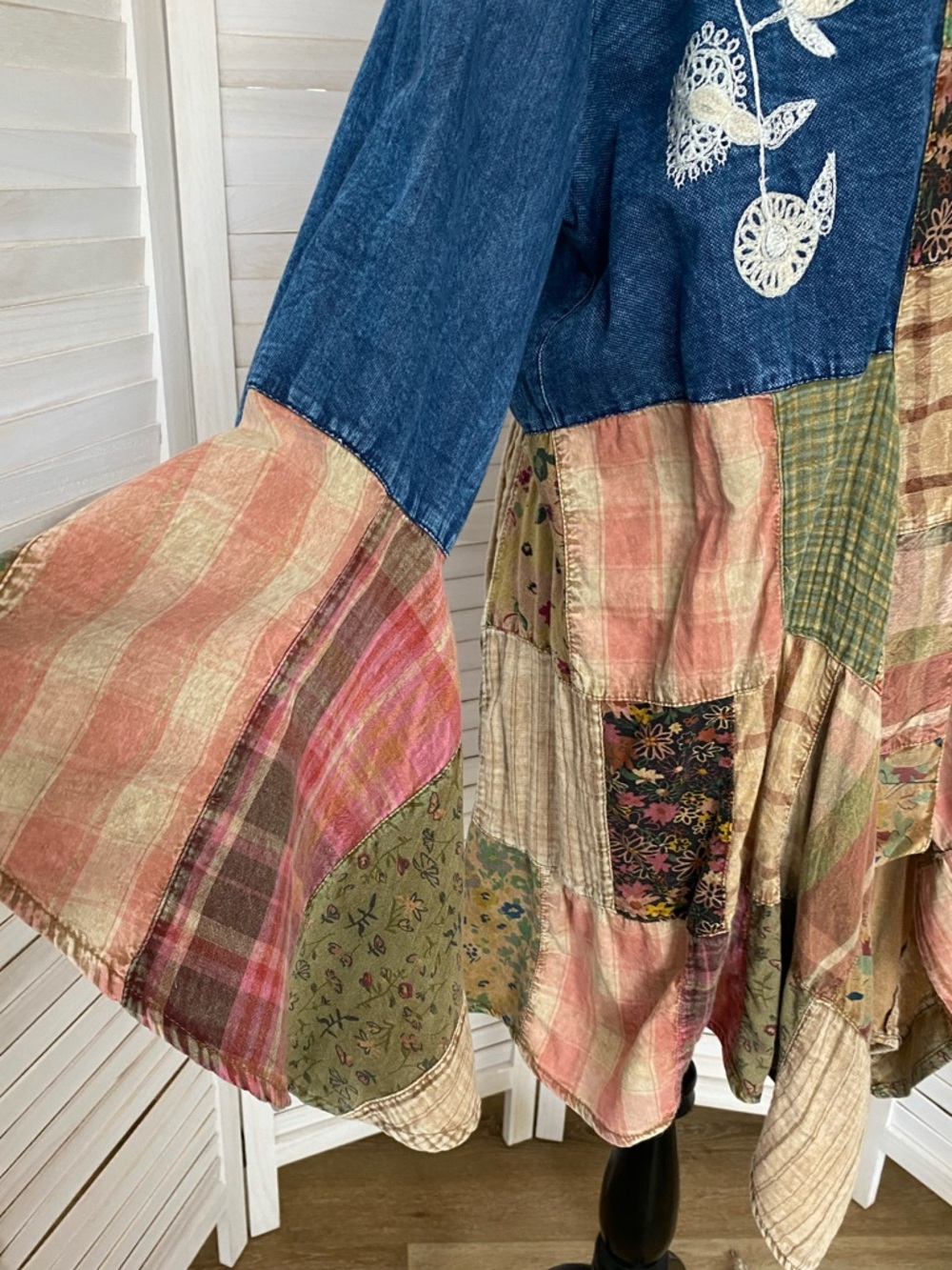 Young Threads Embroidered Boho Patchwork Open-Front Kimono SZ XL 100% Cotton - Picture 7 of 16